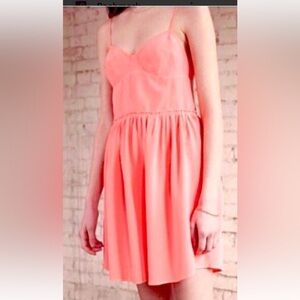 #82 Wilfred 100% Silk Coral Sleeveless Sweetheart Sundress Small